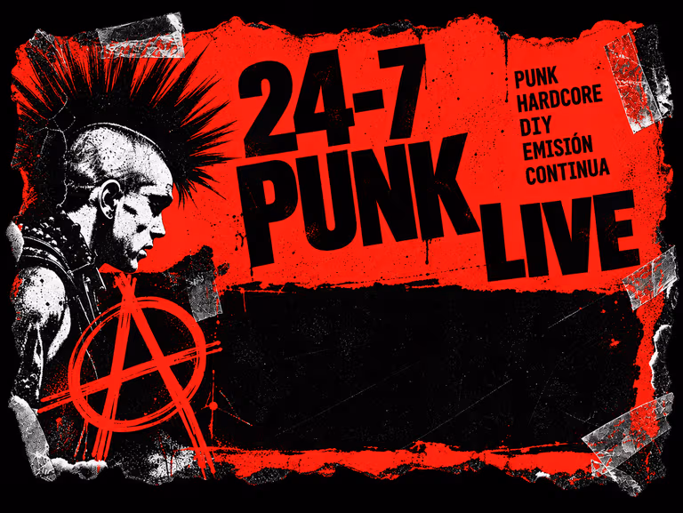 Cartel punk rojo y negro de 24-7 Punk Live